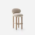 Modern Plush Light Beige Bar Stool With Rounded Backrest And Wooden Legs Design