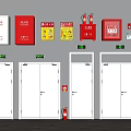 Wall Mounted Fire Safety Equipment With Emergency Exit Signs And Fire Extinguishers