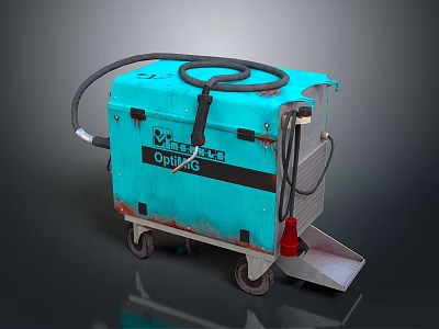 Turquoise OptiMIG Household Equipment With Wheels Hose And Red Component For Home Use 3d model
