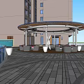 Modern Building Roof Garden With Open Space Wooden Floors And Glass Railings