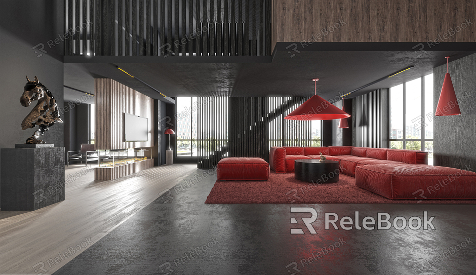 modern living room chinese red living room model