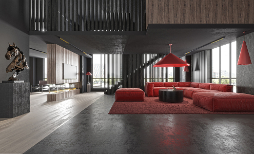 modern living room chinese red living room 3d model