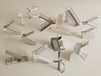 modern stair handrail stair corner stair wooden stair revolving stair landscaping 3d model