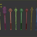 Various Long Handled Weapons Featuring Spiked Spherical And Pointed Heads With Wooden And Metal Handles