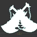 Detailed Flame Pattern Weapon Axe with Red Yellow Flames and Metallic Chains