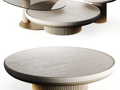 Elegant Round Light Wood Textured Desk With Gold Beige Striped Legs 3d model