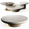 Elegant Round Light Wood Textured Desk With Gold Beige Striped Legs