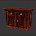 Red Wooden Chinese Style Console Cabinet with Carved Design Double Doors and Metal Handles