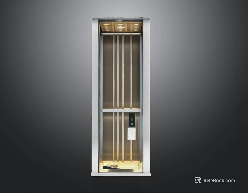 Modern Public Facility Elevator With Glass Doors And Metal Frame Interior Lighting Control Panel 3d model