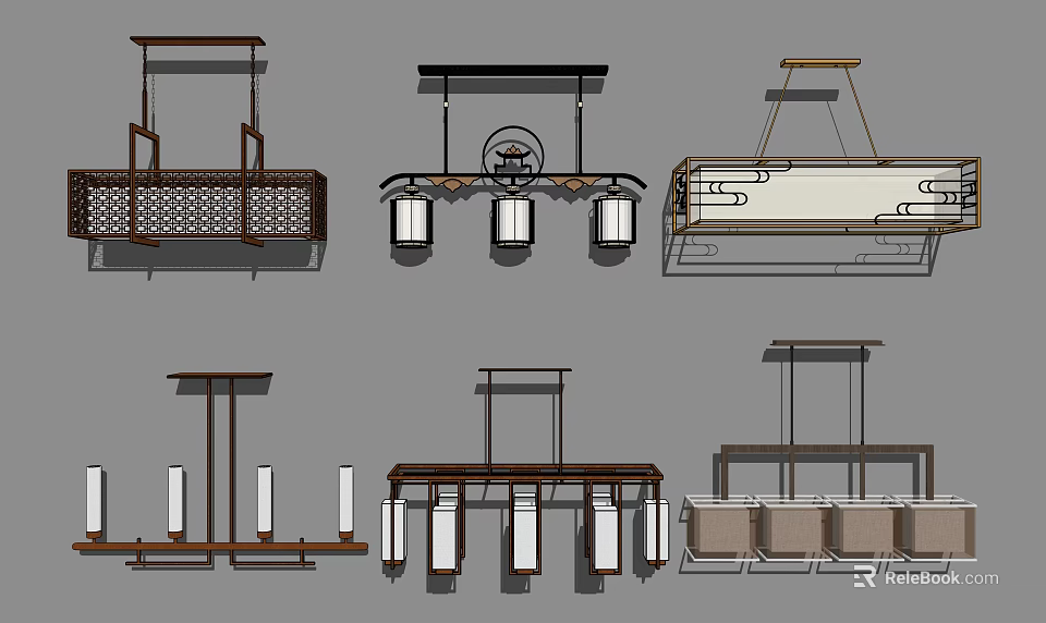 Elegant Chinese Style Chandeliers With Wooden Frames And Lantern Elements 3d model