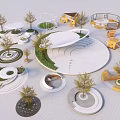 Modern Square Landscape Design With Circular Lawns Trees Seating Areas And Paths 3d model