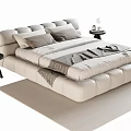Elegant Modern Double Bed With Upholstered Headboard Bedside Tables And Beige Bedding 3d model