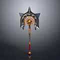 Spiked Weapon With Circular Central Decoration And Metallic Chain Handle Design 3d model