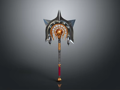 Spiked Weapon With Circular Central Decoration And Metallic Chain Handle Design 3d model