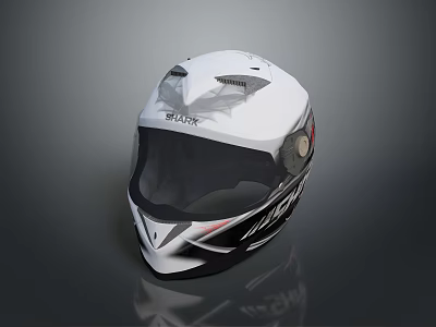 Stylish Motorcycle Helmet SHARK Brand White Black Red Design Transparent Visor 3d model