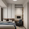 Modern Kids Room With Bunk Bed Desk Chair Bookshelf Blue Blanket And Storage Cabinets