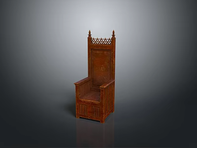 Brown Wooden Chair With Carved Details High Back And Decorative Top 3d model