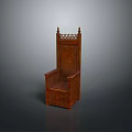 Brown Wooden Chair With Carved Details High Back And Decorative Top