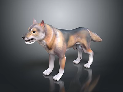 Detailed Wolf Game Movie Character With Realistic Brown Gray Fur Standing Pose 3d model
