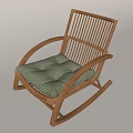 Comfortable Natural Wooden Rocking Chair With Rattan Back And Green Cushion