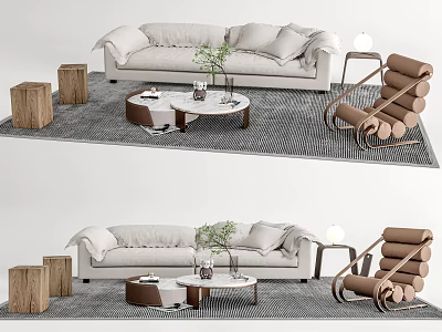 Modern Sofa Coffee Table Combination Leisure Chair Solid Wood Low Stool Multi-person Sofa 3d model