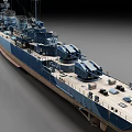 Blue Warship Featuring Deck Equipment And Turrets In 3D View 3d model