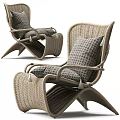Modern Rattan Leisure Chair with Armrests Circular Pattern Cushion and Tassel Accents