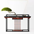 Entryway Cabinet Sideboard With Bonsai Tree And Decorative Items On Top Surface 3d model
