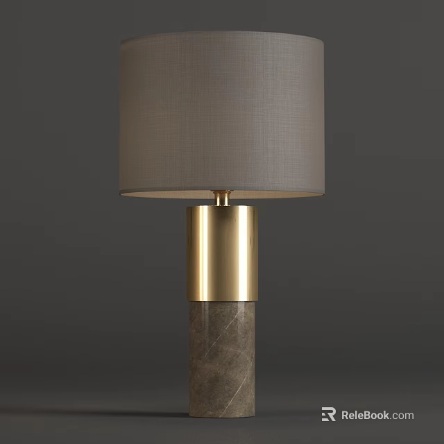 Modern Table Lamp with Grey Lampshade Gold Metal Accent and Marble Base 3d model 