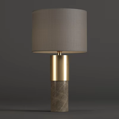 Modern Table Lamp with Grey Lampshade Gold Metal Accent and Marble Base 3d model