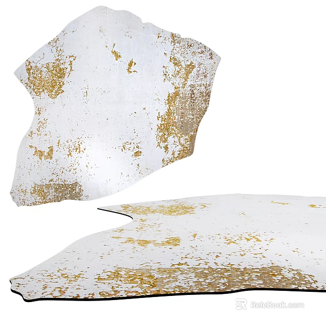 Unique Shaped Rug With White Base And Gold Abstract Patterns For Home Decor 3d model 