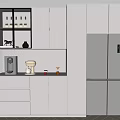 Modern Kitchen Wine Cabinet With Glass Doors Lighting And White Cabinets