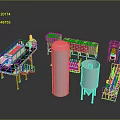 Stainless Steel Industrial Processing Equipment With Storage Tanks Pipes And Metal Frames