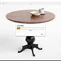 Round Wooden Dining Table With Black Carved Base White Bowl And Cups On Top