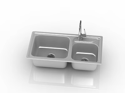 Stainless Steel Double Bowl Kitchen Sink With Faucet For Modern Kitchen 3d model