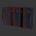 Rustic Vintage Lockers Furniture With Blue And Red Finish Multiple Open Doors And Shelves