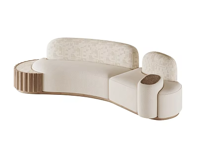 Modern Luxury Special Shaped Curved Sofa With Printed Backrest And Wooden Accents For Living Room 3d model
