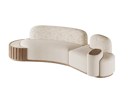 Modern Luxury Special Shaped Curved Sofa With Printed Backrest And Wooden Accents For Living Room 3d model
