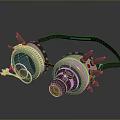 Steampunk Goggles With Metallic Texture Green Lenses Leather Strap And Spiked Decorations 3d model