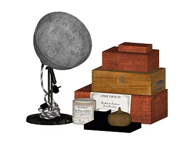 Decorative Ornament Set With Gray Ball Stacked Wooden Boxes Small Jar Gourd Decor And Base 3d model