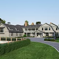 Detached House Exterior With Green Lawn Curved Gravel Driveway And Swimming Pool
