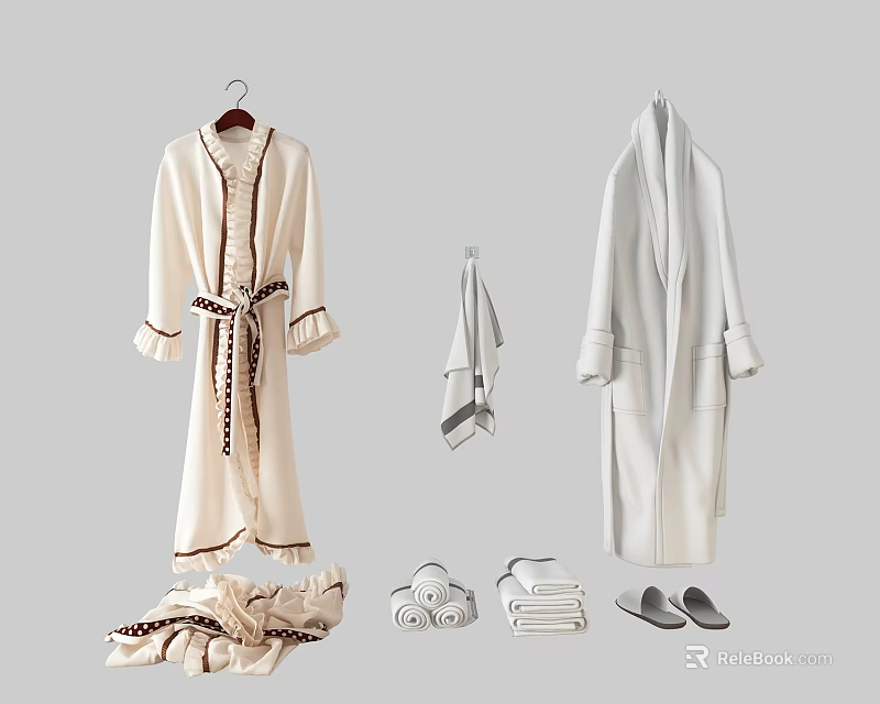 Elegant Bath Robes Set Featuring Soft Slippers Plush Towels And Comfortable Design 3d model 