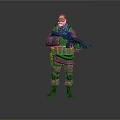 Military Soldier in Camouflage Uniform Holding Rifle With Tactical Gear Standing Isolated on Gray Background