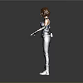 3D Female Character Model With Blue Tank Top Gray Pants Black Wrist Guards And Utility Pouch