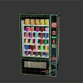 Black Vending Machine With Colorful Beverage Cans On Multiple Shelves And Product