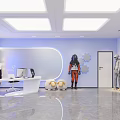 Public Office Space With Blue Walls Astronaut Models Ceiling Lights Moon Mural And Gear Decorations