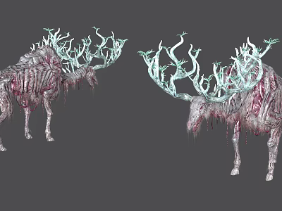 Game Movie Character With Green Twig Like Antlers And Red White Textured Body 3d model
