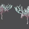 Game Movie Character With Green Twig Like Antlers And Red White Textured Body
