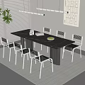 Modern Simple Dining Table and Chair Combination Long Dining Table Marble Dining Table and Chair Combination Simple Dining Chair Simple Chandelier 3d model