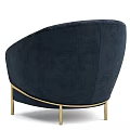 Navy Blue Velvet Single Sofa with Curved Armrests and Golden Metal Legs Modern Elegant Design